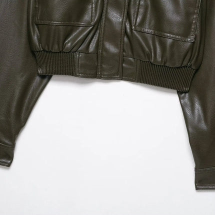 Chic Fashion Faux Leather Jackets for Women Loose Zipper Long Sleeve Female Short Coats 2026 Autumn Lady Casual New Outerwear ﻿