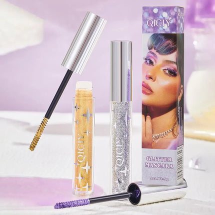 Diamond Mascara Shiny Galaxy Sequins Glitter Lash Mascara Eyelashes Waterproof Fast Dry Curling Thick Mascara Shimmer Makeup