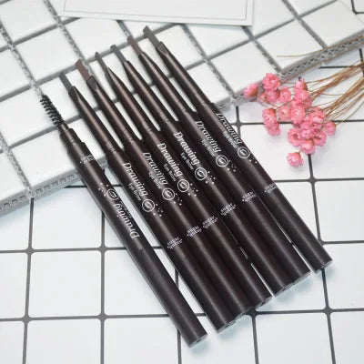Double Ended Eyebrow Pencil Rotatable Triangle Eye Brow Pen Sweatproof Waterproof Smooth Lasting Beauty With Brush Makeup Tool