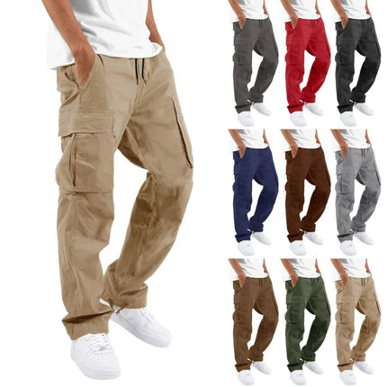 2025new men's workwear pants, European and American men's loose straight casual pants, men's workwear pocket pants