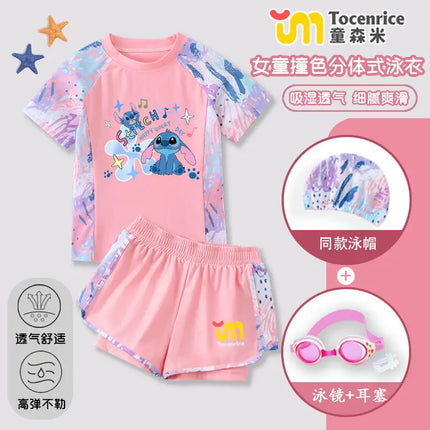 Lilo & Stitch Cartoon Stitch Children's Swimsuit Girls Middle and Secondary Children Split 2025 New Hot Spring Swimming Set