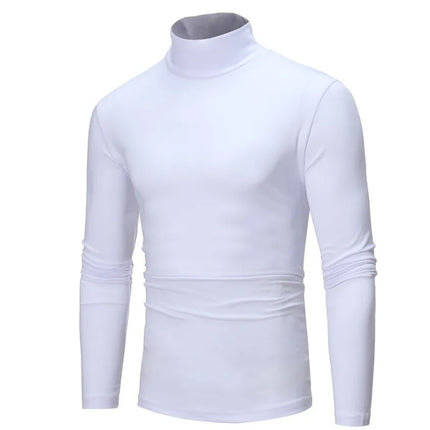 2026 Spring New Men's Turtleneck T-shirt Long Sleeve Slim Fit Solid Color High Elastic Bottoming Pullovers Basic Style Male Tops