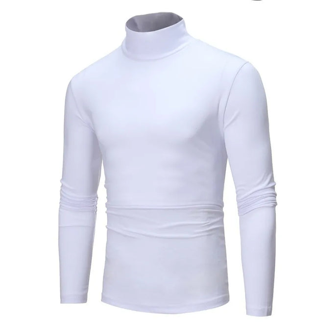 2026 Spring New Men's Turtleneck T-shirt Long Sleeve Slim Fit Solid Color High Elastic Bottoming Pullovers Basic Style Male Tops