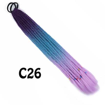 Synthetic Gradient Color Dirty Braided Ponytail Extensions With Elastic Band 24" Rainbow Braid Pony Tail Hairpiece For Girl