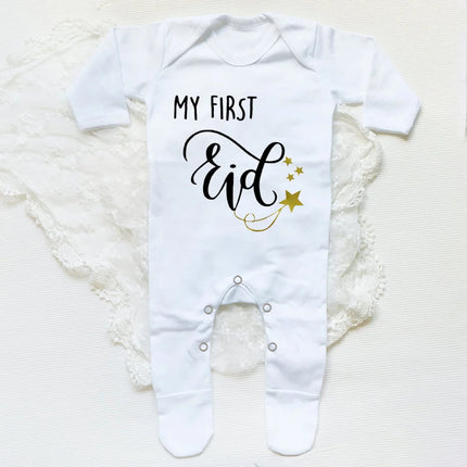 My First Eid Printed Baby Sleepsuit Newborn Bodysuit Infant Long Sleeve Romper Eid Ramadan Islamic Muslim Baby Keepsake Outfit