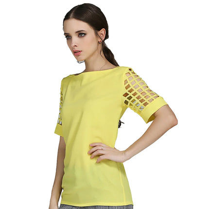 Summer Fashion Women Blouses & Shirts Hollow Out Sleeve Slash Neck Chiffon Blouse Plus Size 5XL