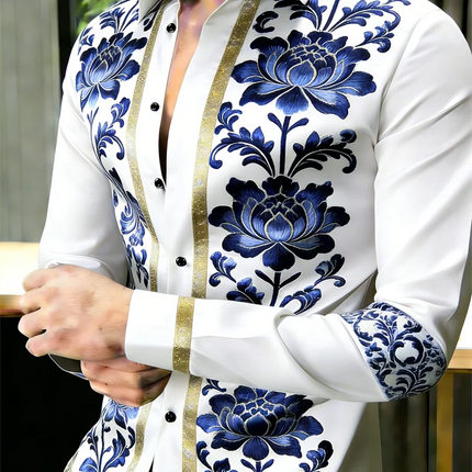 New 11 color men's flower pattern 3D printed long sleeved shirt, high-quality shirt casual long sleeved lapel top