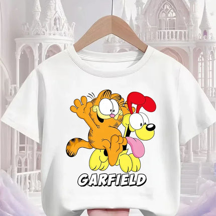 Summer Garfield Fashion T Shirt Children Boys Girls Cute Kawaii Cartoon Crew Neck Street Casual Wear 3 14T