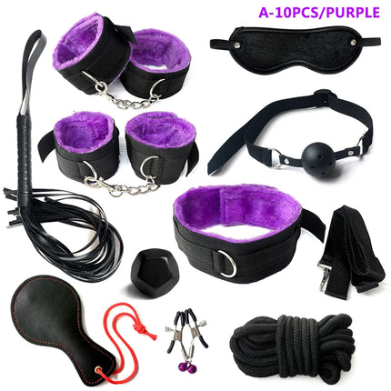 BDSM Sex Kits Bdsm Bondage Adults Sex Toys For Women Men Handcuffs Nipple Clamps Whip Spanking Sex Metal Anal Plug Vibrator Butt