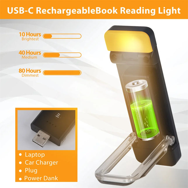 Clip-on Bookmark Book Light With Timer USB Rechargeable Reading Light Mini LED Reading Light Portable Bedside Desk Light Reading Lamp