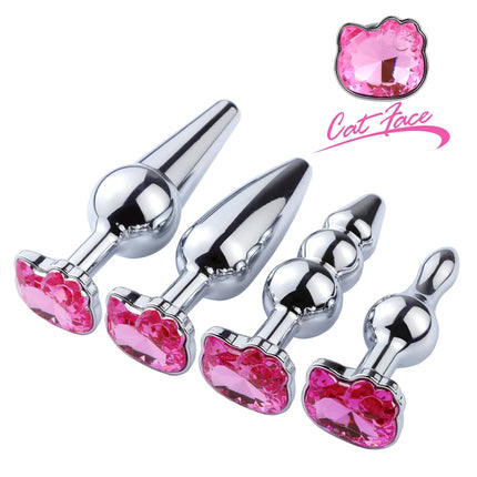 1PCS， Anal Sex Toys Small Crystal Cat Face Kitty Jewel Anal Butt Plug Prostate Massager Anal G-Spot Stimulation