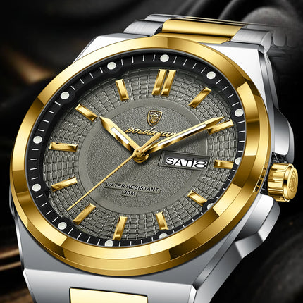 POEDAGAR Top Fashion Men Watches Stainless Steel Waterproof Luminous Classic Male Watch Date Week Men's Quartz Wristwatch Reloj