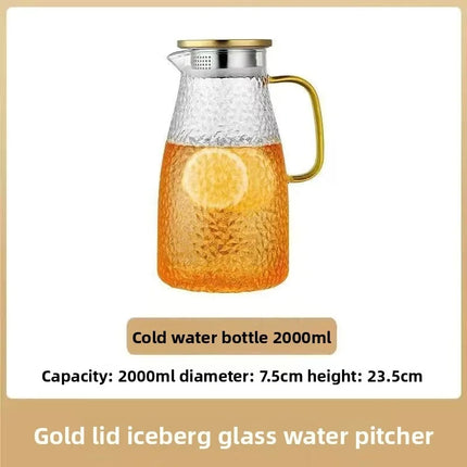 Premium Hammered Glass Pitcher–Dual-Function Lid,Ergonomic Handle, Smooth Pouring Spout–Heat Resistant Water Carafe for Home