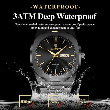 POEDAGAR Fashion Brand Man Clock Luminous Waterproof Stainless Steel Men's Watch Date Week Quartz Business Watches For Men Reloj