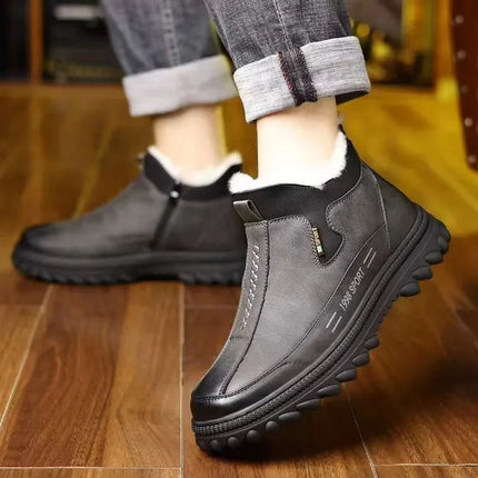 Men's Winter Casual Shoes Thickened Fleece Lined Waterproof Leather Surface Warm Wear Resistant Work Shoes Slip on round Toe