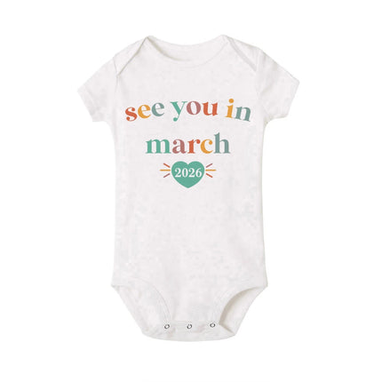 See You in January 2026 Printed Baby Romper Pregnancy Announcement Clothes Newborn Short Sleeve Bodysuit Infant Jumpsuit Outfit