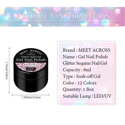 8ml Glitter Sequins Gel Nail Polish Nude Pink Silver Laser Glitter Semi Permanent Soak Off UV Gel Varnish Manicure Nail Supplies