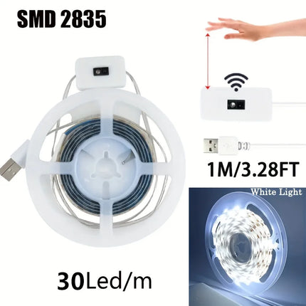 5V USB Flexible LED Strip Hand Sweep Gesture Sensor Dimmable Light Tape Self Adhesive Lamp For Cabinet Kitchen Wardrobe Lighting