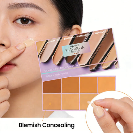 Zephoco Cream Concealer Palette Dark Circles Cover Matte Long Lasting Soft Skin Contouring Face Concealer Makeup Cosmetics 11g