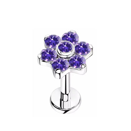 F136 Titanium Alloy Fashion Purple Zirconia Stud Earring Set with Cartilage Piercing Lip Stud and Ear Lobe Body Piercing Jewelry