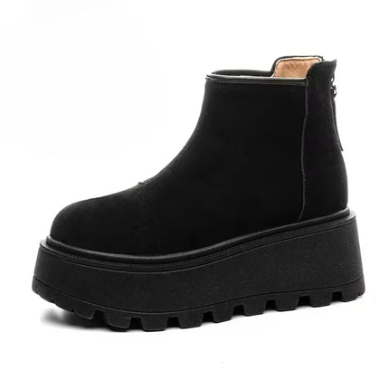 Fujin 7cm Suede Leather Snow Shoes Ankle Booties Platform Winter Boots Women Comfortable Non Slip Chelsea Boots Chunky Heel