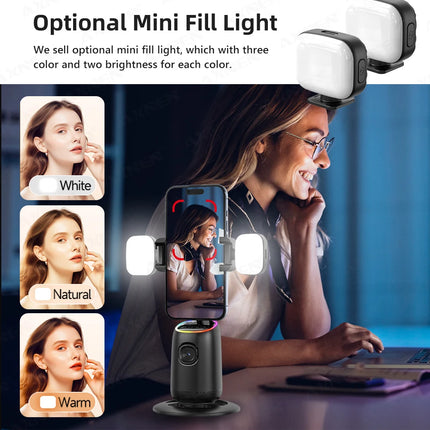 AI Auto-Tracking Phone Gimbal 360° Rotating Face Tracking Stabilizer Portable Desktop Holder for Live Streaming & Photo Shooting