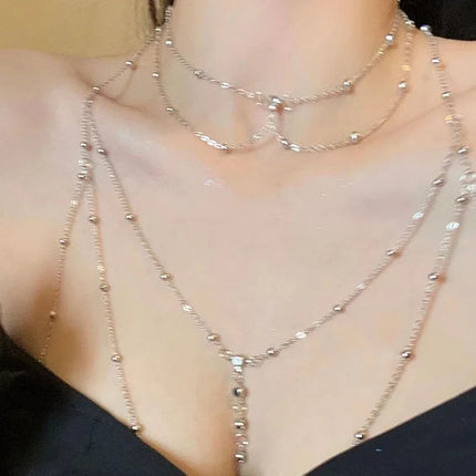Summer Sexy Chest Chain Bra Bikini Metal Body Chain Jewelry for Women Beach Harness Crystal Body Chain Decoration Jewelry