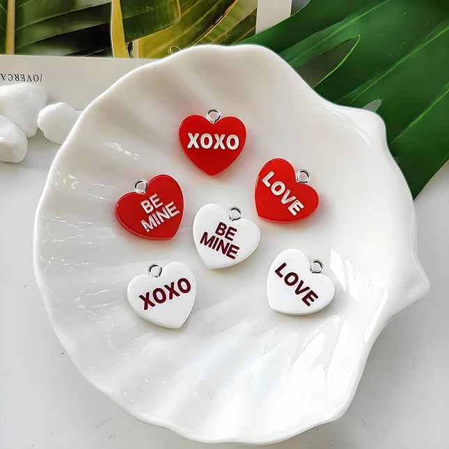 10pcs/lot Love BE MINI Heart Red Resin Charms Pendants for DIY Jewelry Making Findings Handmade Earrings Bracelets Accessories