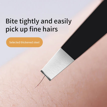 Stainless Steel Black Eyebrow Tweezer with Slant and Flat Point Beauty Tools for Eyebrows & Ingrown Hair Removal