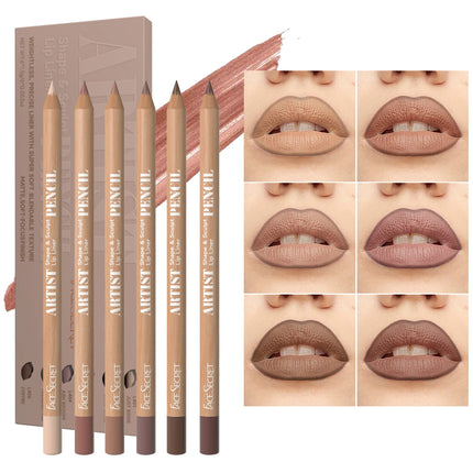 6pcs Velvet Matte Lip Liner Pencil Set - Water-resistant, Ultra-Fine, Long-Lasting, Smooth for All Skin Tones, Brown Mixed Color