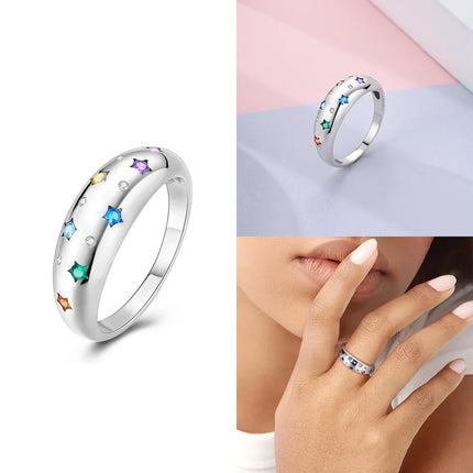Original Romantic Heart-shaped White Zircon Shell Bowknot Rings 925 Sterling Silver  Women Jewelry Valentine's Day Birthday Gift