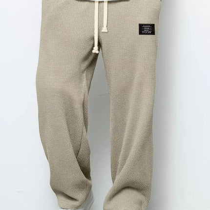 Men's spring-autumn trendy brand loose-fitting stretchy straight-leg sweatpants. Waffle fabric. Micro-bouncy sporty casual pants