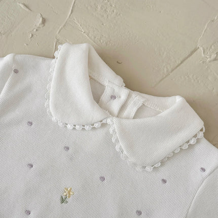 1-3 Years Baby Girl Clothes Pink Peter Pan Collar Sweatshirt and Flare Pants Set Floral Embroidery Toddler Outfit