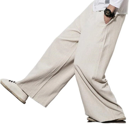 2026 Autumn Plus Size Hip Hop wide leg Pants Men Casual Loose Trousers big size cotton linen pants Joggers M-6XL 7XL Sweatpants