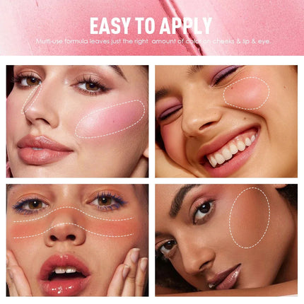 3-Shades Push-Pull Blusher - Dual-Use for Lips & Cheeks & Eyes, Long Lasting & Moisturizing, Easy to Apply, Natural Finish