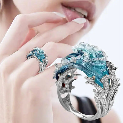 1/3PCS Ocean's Oath Wave Decorative Ring Necklace Earrings Jewelry Set For Women Gift Fashion Sky Blue Decoration Jewelry Gift