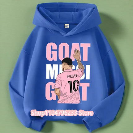 Messi Printed Children's Hooded Hoodie Plus Velvet Sweatshirt Casual Sportswear Pullover Black Top Boy and Girl Kid Baby Clothes