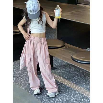 Soft and Comfortable Children Girls Loose-Fit Mosquito-Proof Pants Cargo Pants Multiple Pockets Fun and Functionality Kids Pants