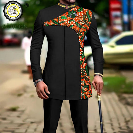 Men's 2 Pieces Suit Elegant Single Breated Slim Fit Embroidery Print Blazer Pants Set African Clothes Party Wedding A2316025