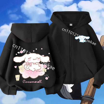 2026 Fashion Casual Zip Up Hoodie Pure Cinnamoroll Cartoon Printed Autumn Winter Boys and Girls Kidswear Zipeer Hoodie Tops