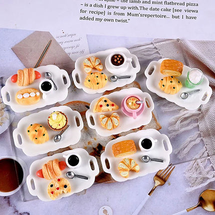 ●2sets Dollhouse Mini Kitchen Cake Bread Simulation Breakfast Set Miniature Food Play Scene Props