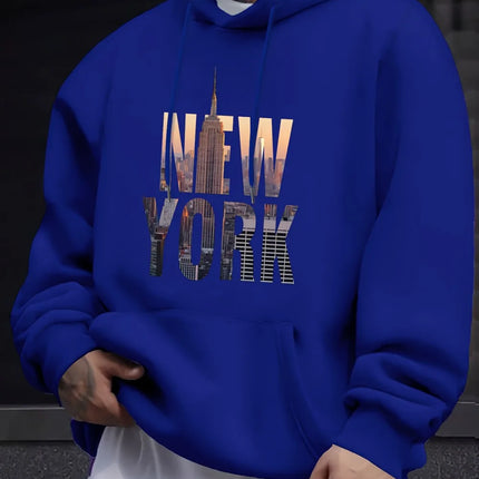 European and American men's new autumn New York letter print micro elastic comfortable hooded sweatshirt outdoor casual top