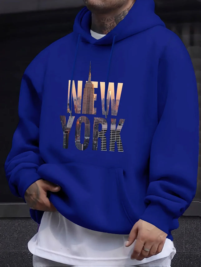 European and American men's new autumn New York letter print micro elastic comfortable hooded sweatshirt outdoor casual top