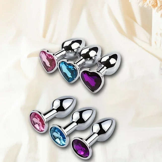 1PC Luxury Metal Butt Toys Heart-Shaped Anal Trainer Jewel Butt Plug Kit SM Adult Gay Anal Plugs