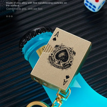 Metal Poker Keychain Pendant Inflatable Lighter Mini Compact Side Slip Butane Open Fire Outdoor Portable Lighter Men's Gift