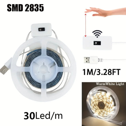 5V USB Flexible LED Strip Hand Sweep Gesture Sensor Dimmable Light Tape Self Adhesive Lamp For Cabinet Kitchen Wardrobe Lighting