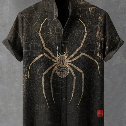New Healing Style Linen Short Sleeved Shirt for Men, Retro Black Cat, Goldfish 3D Printed Casual Top Clothing