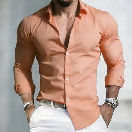 2026 Solid Color Men's Shirt Casual White Shirt High Quality Solid Color Long Sleeve Stretch Fabric Business Formal Shirt XS-6XL