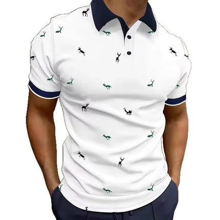 Summer Men's 3D Contrasting Collar Design Short Sleeved Lapel Golf Shirt Casual Style Summer Top