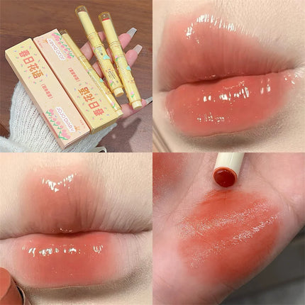 Spring Blossom Mirror Solid Lip Gloss Hydrating Mirror Water Gloss Lipstick Long-Lasting Moisturizing Non-Stick Cup Lip Cosmetic